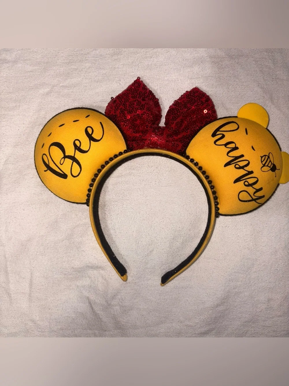 Winnie the Pooh Honey Ears Headband with Red Sequin Bow